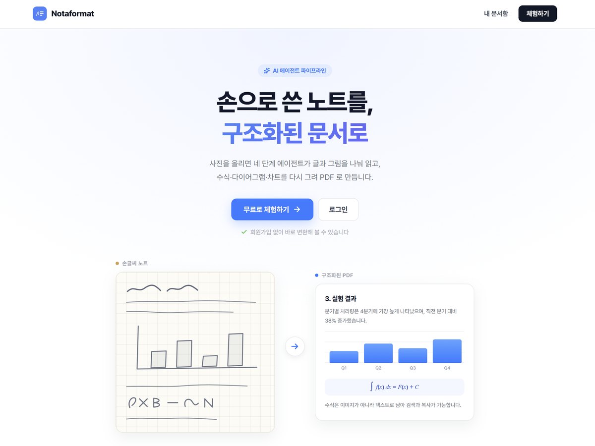 AI 리포트 메이커 Notaformat 화면